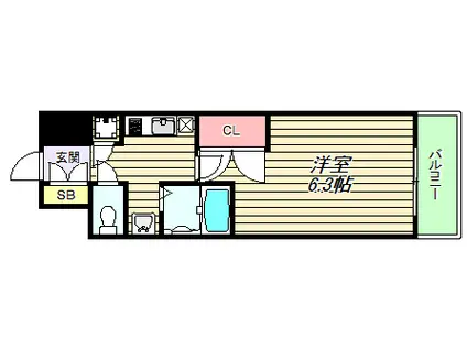 ジュネーゼグラン東梅田(1K/3階)の間取り写真