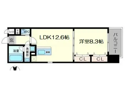 ラクラス長堀橋(1LDK/13階)の間取り写真