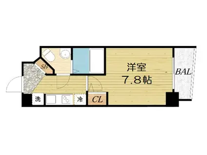 ラシュレエグゼ難波南(1K/12階)の間取り写真