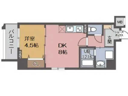 グランディール鷺洲(1DK/4階)の間取り写真