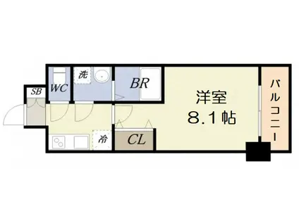 S-RESIDENCE阿波座ウエスト(1K/15階)の間取り写真