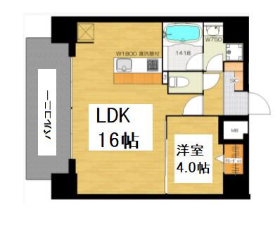 BRAVE徳井町(1LDK/9階)の間取り写真