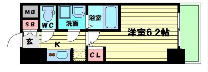 S-RESIDENCE南堀江(1K/13階)の間取り写真
