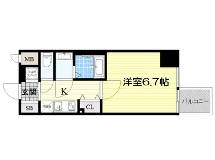 プレミアムコート谷町4丁目(1K/1階)の間取り写真