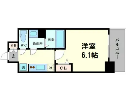 ララプレイス難波メティス(1K/3階)の間取り写真