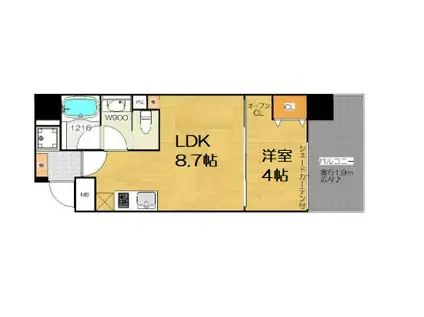 ブエナビスタ上町(1LDK/3階)の間取り写真