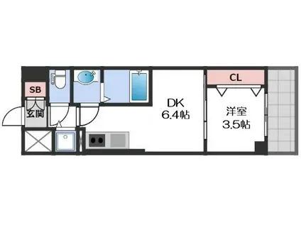 エスリードレジデンス都島デュオ(1DK/6階)の間取り写真