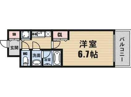 アドバンス難波西アクア(1K/2階)の間取り写真