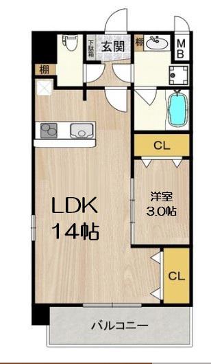 スプランディッド難波サウス(1LDK/4階)の間取り写真