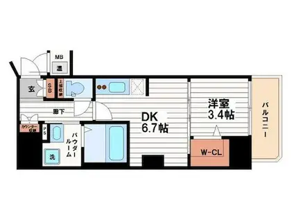 ファーストフィオーレ心斎橋イースト(1DK/14階)の間取り写真
