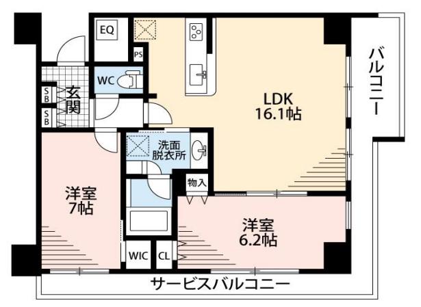 シエリアタワー大阪福島(2LDK/27階)の間取り写真