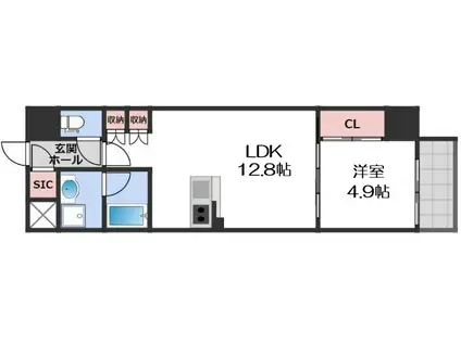 S-RESIDENCE大阪上本町(1LDK/14階)の間取り写真