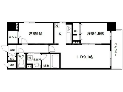 ルボワ天満橋(1SLDK/10階)の間取り写真