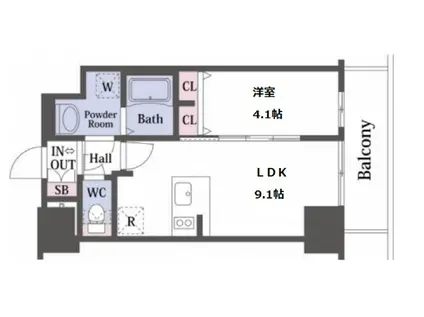 プレサンス松屋町グレース(1LDK/8階)の間取り写真