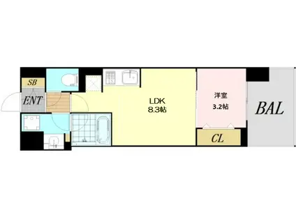 アーバネックス新町II(1LDK/8階)の間取り写真