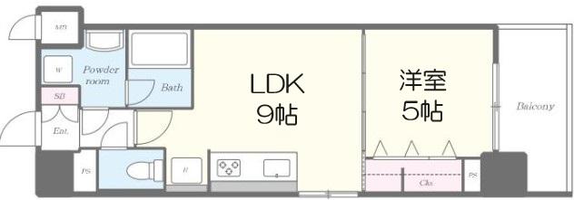 エスポアール福島(1LDK/8階)の間取り写真