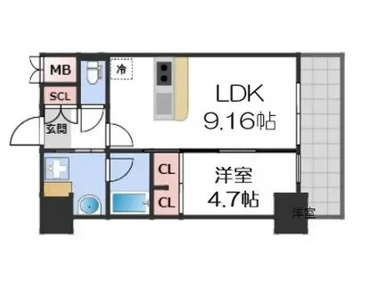 プレジオ恵美須(1LDK/4階)の間取り写真