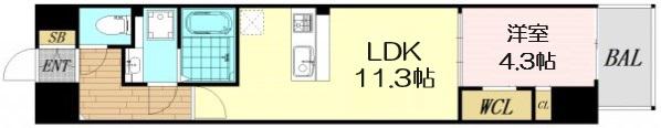 ラ フォルム鎗屋町(1LDK/6階)の間取り写真