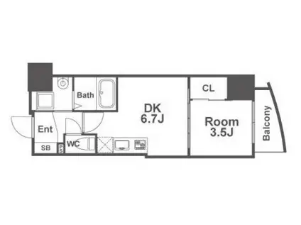 SERENITE堺筋本町SUD(1DK/14階)の間取り写真