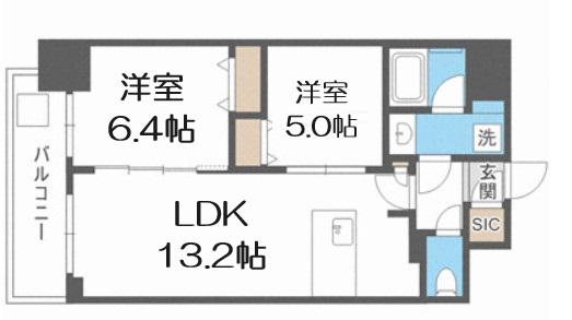 アーバネックス南新町(2LDK/4階)の間取り写真