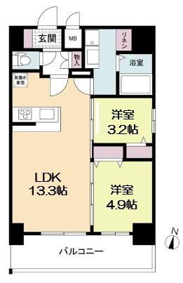 リヴェント福島野田(2LDK/11階)の間取り写真