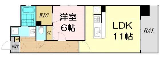 OCEAN松屋町(1LDK/5階)の間取り写真