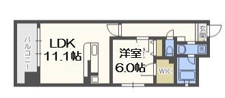 OCEAN松屋町(1LDK/6階)の間取り写真