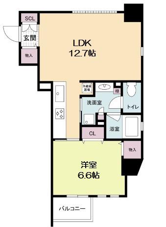 RIDGE北堀江(1LDK/6階)の間取り写真