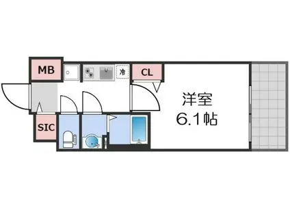 プレサンス上町台筆ケ崎サウス(1K/9階)の間取り写真