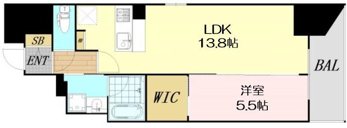 レジュールアッシュ谷町四丁目グランクラス(1LDK/5階)の間取り写真