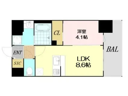 エスリードレジデンス梅田グランゲート(1LDK/13階)の間取り写真