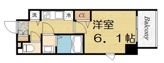 プレサンス上町台クレスト(1K/8階)の間取り写真