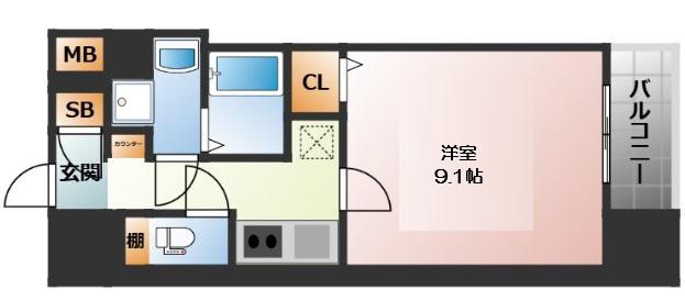 レオンコンフォート難波サウスゲート(1K/8階)の間取り写真