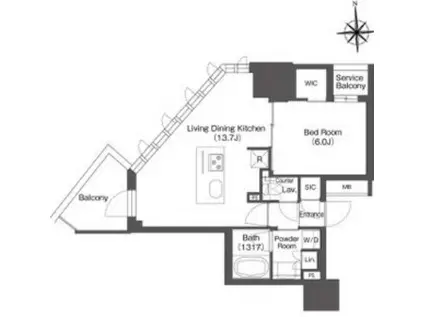 コンフォリア・リヴ本町ウエストQ(1LDK/6階)の間取り写真