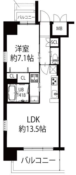 グランカーサ難波元町(1SLDK/5階)の間取り写真