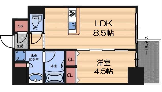 S-RESIDENCE福島DIVERSE(1LDK/9階)の間取り写真