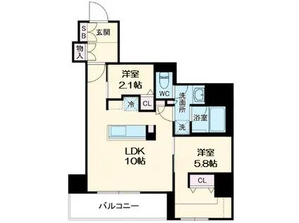 アーバネックス天満橋FRONT(2LDK/12階)の間取り写真