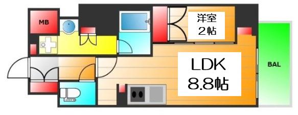 アーバネックス天満橋FRONT(1LDK/12階)の間取り写真