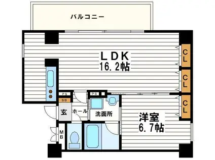 コスモリード谷町六丁目旧名称ドゥーエ谷町(1LDK/11階)の間取り写真