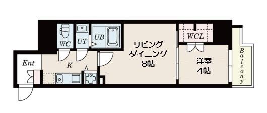 ドゥーエ南堀江(1LDK/7階)の間取り写真