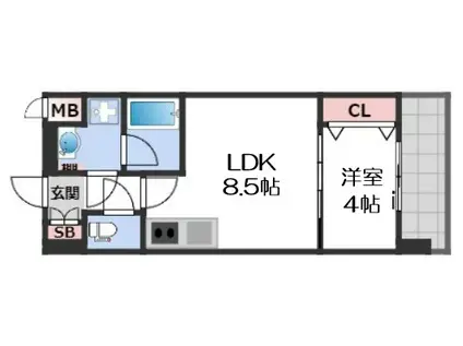 スプランディッド難波サウス(1LDK/4階)の間取り写真