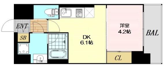 プレジオ恵美須(1DK/12階)の間取り写真