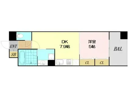 レジディア心斎橋ウエスト(1DK/4階)の間取り写真