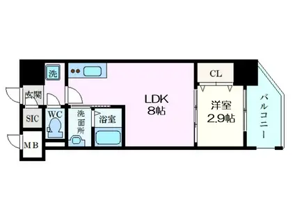 プライムアーバン南森町(1LDK/7階)の間取り写真