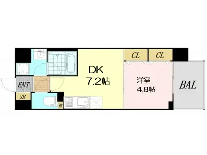 ATKレジデンスなんば(1DK/6階)の間取り写真