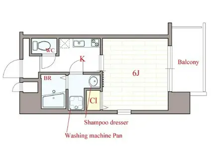 BRIGHT EBISU(1K/2階)の間取り写真
