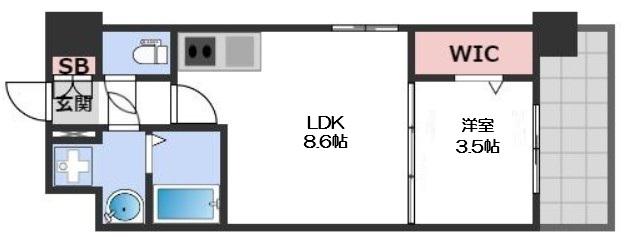 ミラージュパレス難波幸町(1LDK/9階)の間取り写真