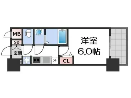 プレサンス四天王寺前夕陽ヶ丘 凛宮(1K/5階)の間取り写真