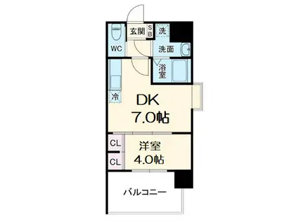 プライマル南森町(1DK/4階)の間取り写真