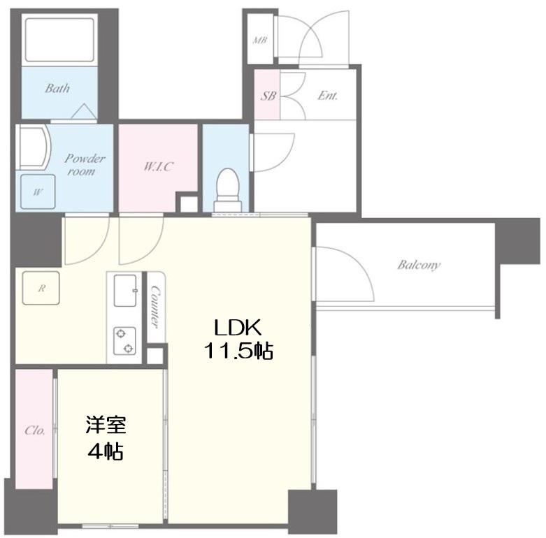 LA CASA 玉造(1LDK/4階)の間取り写真